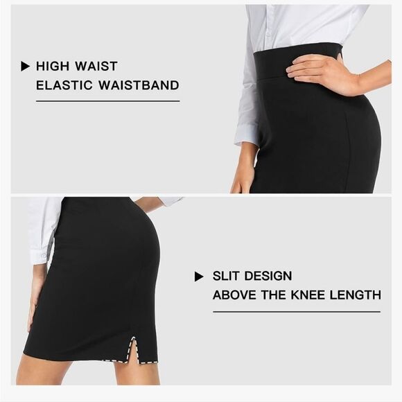 Tapata Ponte Pencil Skirt Stretchy Black Knee Length Bodycon High-waisted Size M - Picture 3 of 12